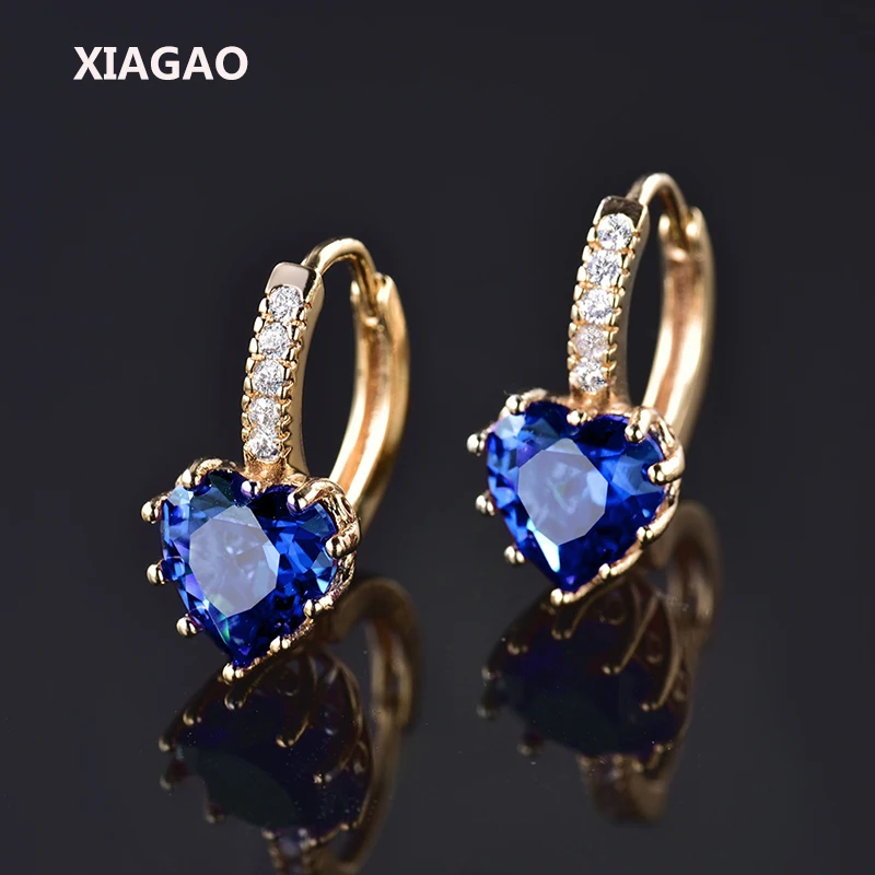 

XIAGAO 9 colors CZ Gold-color Hoop Earring Heart Love Cubic Zirconia Crystal Earing for Women Wedding Jewelry E004