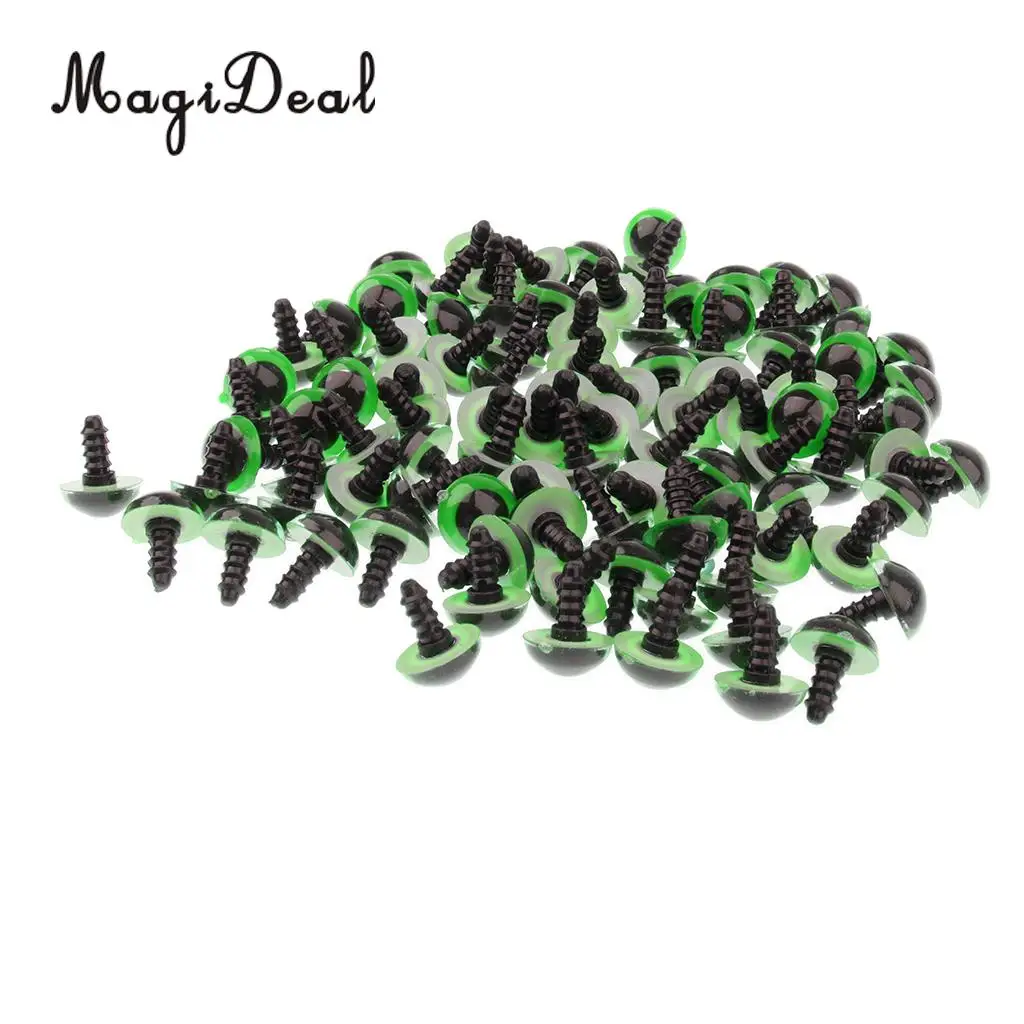 100-Piece 8mm/ 10mm/ 12mm/ 14mm Plastic Safety Eyes with BACKS for Bear Doll DIY Craft - Yellow / Green / Red