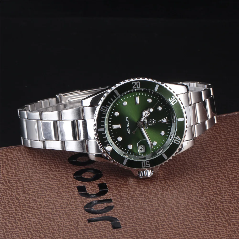  SEWOR Stainless Steel Men Wristwatches Auto Date Top Brand Luxury Sport Automatic Mechanical Watch 