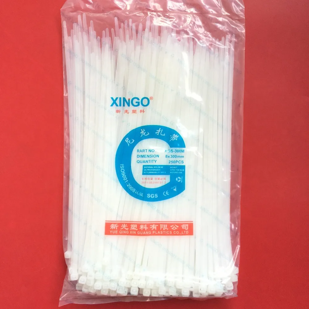 

250Pcs/pack 8*300mm High Quality width 5.2mm White Color Factory Standard Self-locking Plastic Nylon Cable Ties,Wire Zip Tie