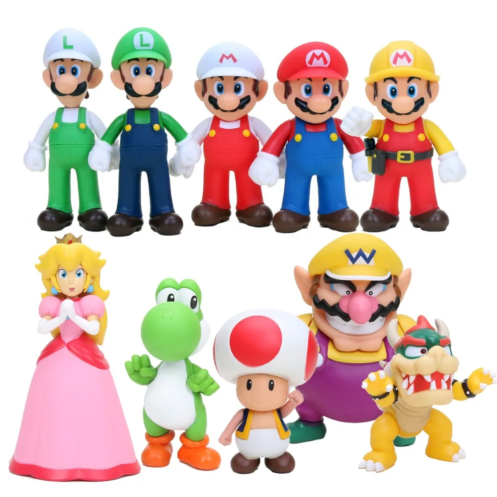 

12cm Super Mario Bros Mario Yoshi Luigi Fire Mario Maker Bowser Wario Peach PVC Action Collection Model Toys Dolls