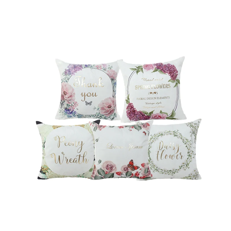 

Spring New Arrival Bronzing Decorative Cushion Cover Nordic Flowers Plants Animal Letter Printed Pillowcase Throw Pillow Cover