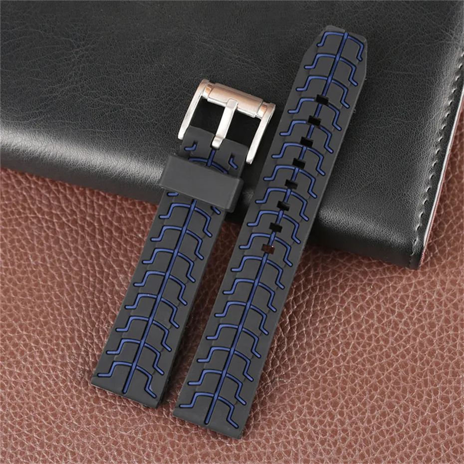 Red Blue Orange 20mm 22mm 24mm Men Silicone Soft Watch Band Pin Buckle Male Wrist Replacement Watches Strap + 2 Spring Bars (26)