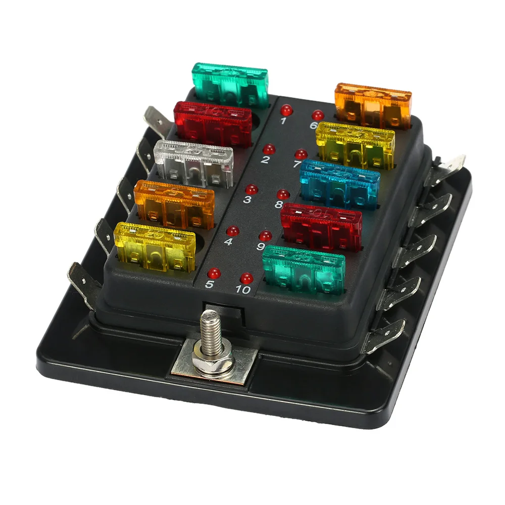 Car Fuse Box 10 Way Blade Fuse Box Holder with LED Warning Light Kit For Car Boat Marine 12V 24V Power Distribution Panel Board fuse box holder fuse box marine fuse block