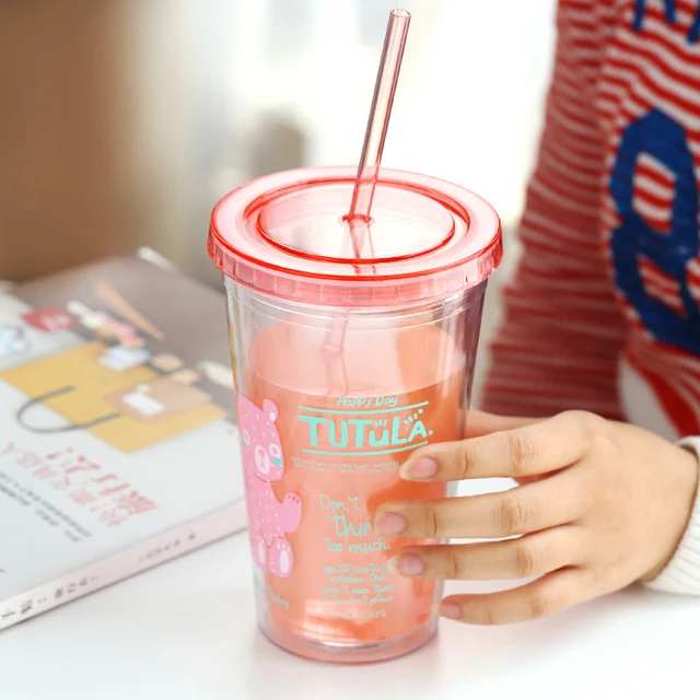 Great creative straw cups cold water bottle cute female student lemon
