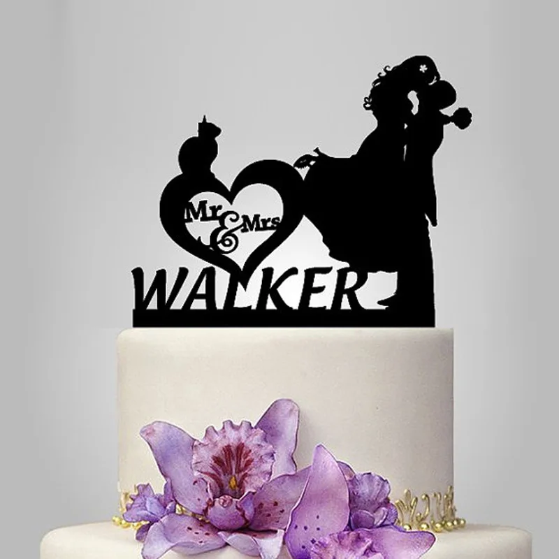 

2017 Real Rushed Personalized Acrylic Couple With 1 Cat Wedding Cake Topper/wedding Stand/wedding Decoration /Custom Topper