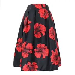 KIGO Женская юбка с цветочным принтом Европейская летняя Юбка До Колена Элегантная с принтом Высокая талия широкая юбка