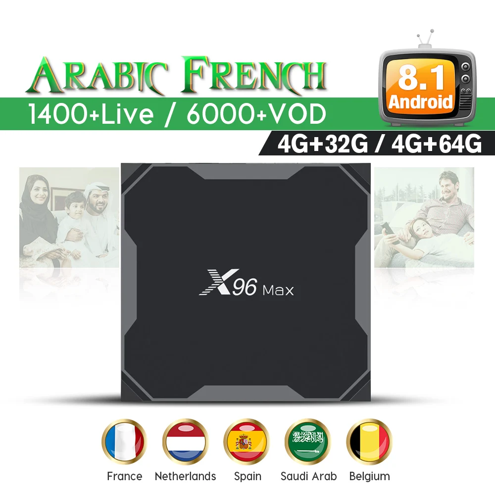 

X96 MAX Android 8.1 IPTV France 1 Year QHDTV Code USB3.0 S905X2 2.4G/5.8G Wifi IPTV French Belgium Netherlands Arabic IP TV
