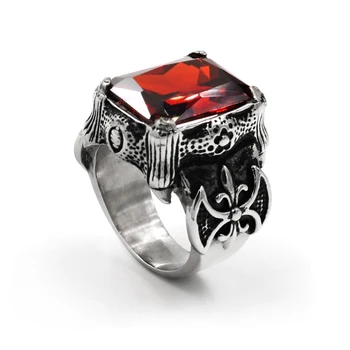 

High Quality Mens Jewelry Dark Red Big Stone Ring For Man Stainless Steel Man's Classic Dragon Claw Punk Jewelry Crystal Rings