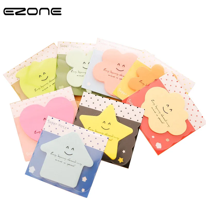 

EZONE Rainbow Color Sticky Note Memo Pad Kawaii Apple/Flower/Cloud/Star/House Shape Marker Stationery Material Escolar