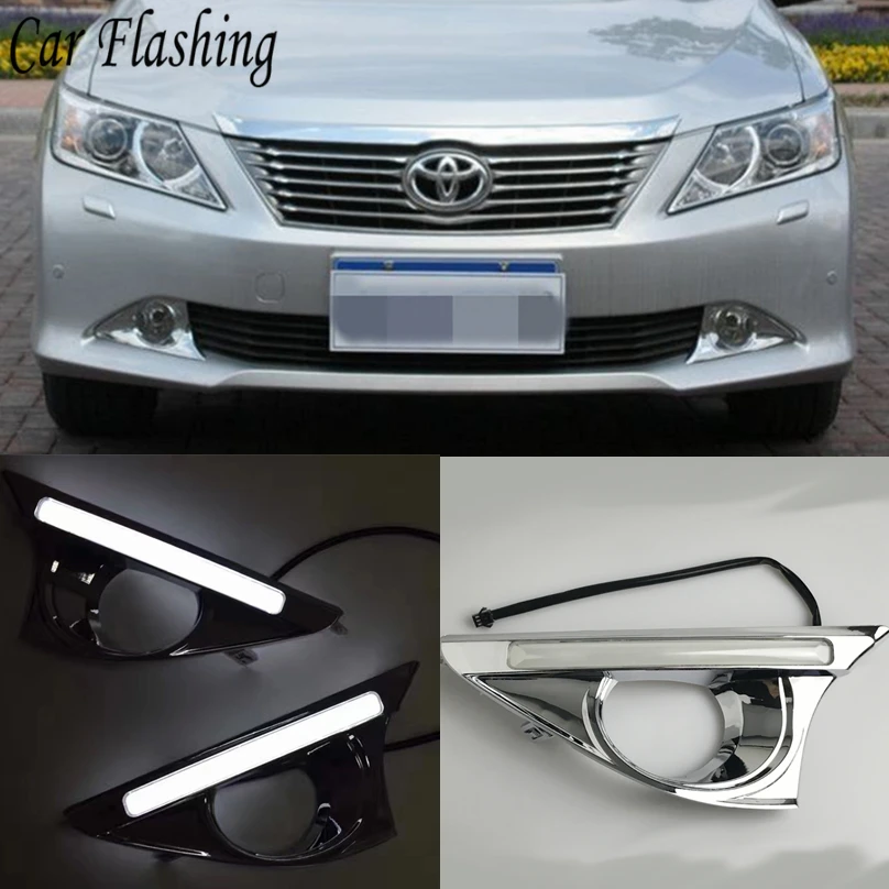 

Car Flashing 1set car styling For Toyota Camry 2012 2013 2014 LED DRL Daytime driving Running Light Daylight Fog Lamp cover hole