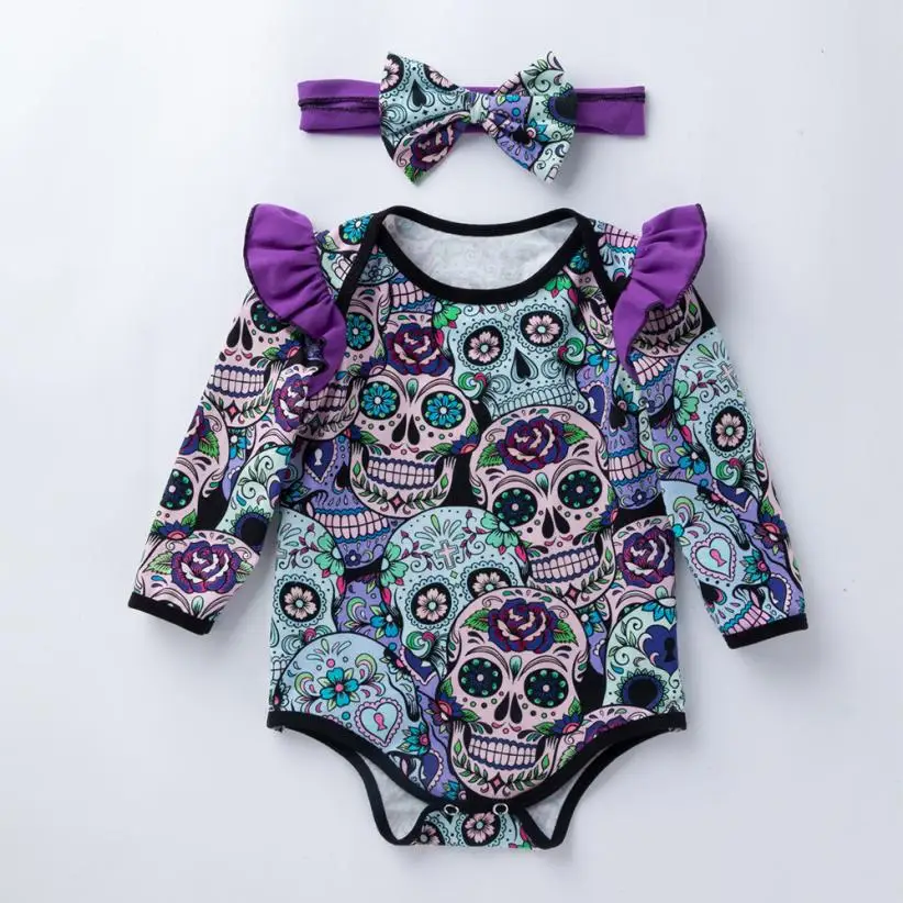 Одежда для новорожденных девочек одежда с длинными рукавами Хэллоуин мультфильм череп комбинезон с изображением тыквы комбинезон для малышей Детские костюмы - Цвет: B
