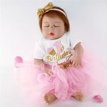 

23 Inch Reborn Baby Girl Doll Full Silicone Vinyl Bebes Reborn Realistic Princess Baby sleeping doll gift NPK poupee reborn
