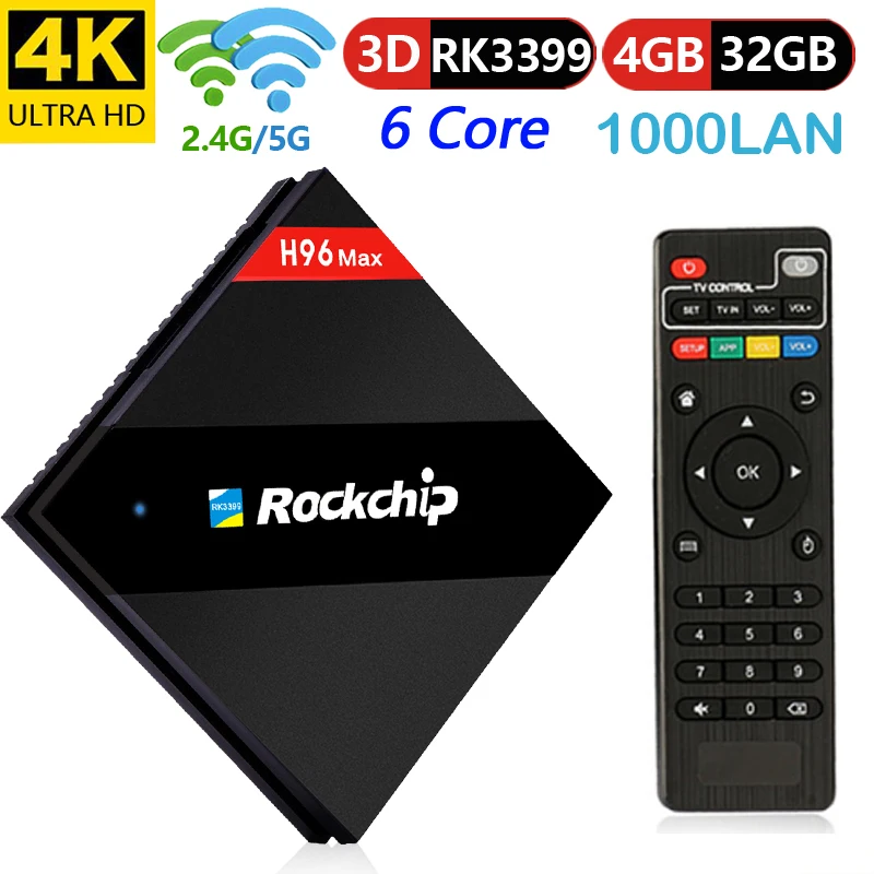 

H96 MAX Best Rockchip RK3399 Android 7.1 TV Box 4GB RAM 32GB ROM 6 Core 2.4/5Ghz Wifi H.265 Smart BT4.0 set top box Media player