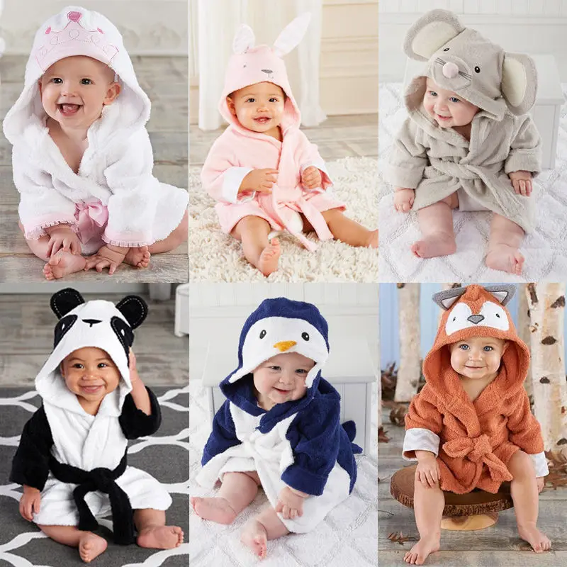 Fashion Infant Toddler Baby Boy Girl Long Sleeve Animal Bathrobe Hooded Bath Towel Bathing Honey Warm Baby Cartoon Towel 6M-5T