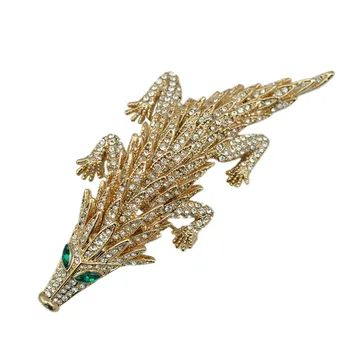 

New 3D Flexible Metal Design Crocodile Golden Pangolin Crystal Rhinestone Animal Brooch Pin 2018