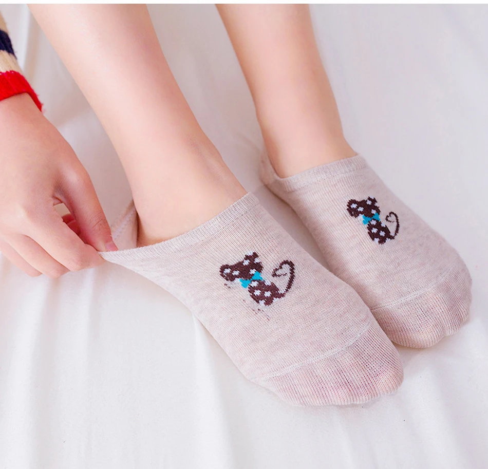 5 пар, женские хлопковые носки, милые Нескользящие нескользящие носки с рисунком кота, забавные женские носки, Тапочки