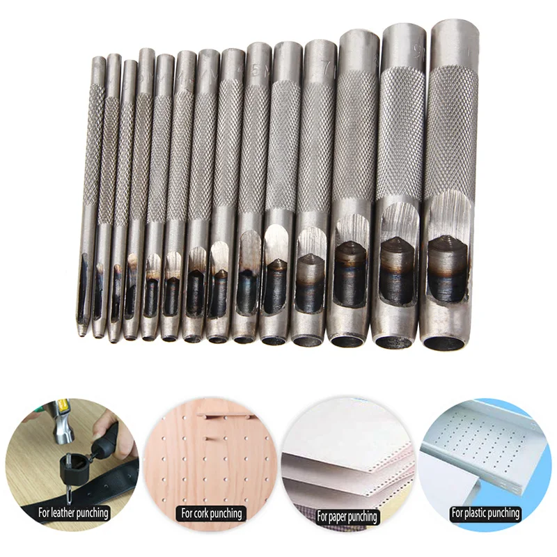 

14Pcs 1-10mm DIY Belt Leather Punch Tool Hollow Puncher Hole Craft Kit Hand Tools New 2017