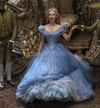Nach Maß Blau Farbe Off Schulter Schmetterling Ballkleid Perlen/Pailletten 2015 Film Cinderella Prinzessin Prom Kleid