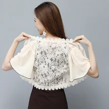 Кружевные болеро с вырезами, топы с цветами, женские летние топы с бабочками, верхняя одежда с коротким рукавом, женские черные, белые, с цветочным кружевом, открытые короткие Болеро