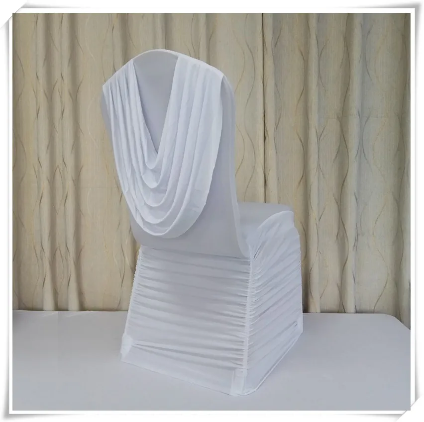 white fancy spandex ruffled chair cover caps cheap chair for wedding 50pcs/lot Free Shippingin