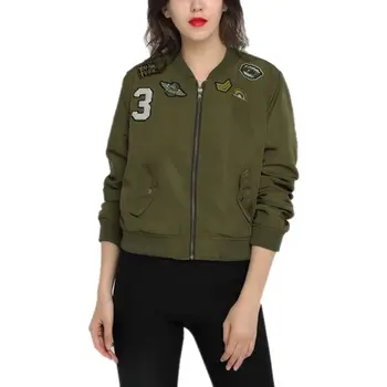 

*2019 Autumn Women Jacket Military Style Bomber Jackets Female Casual Print Jacket Embroidered Patches Women Coat*