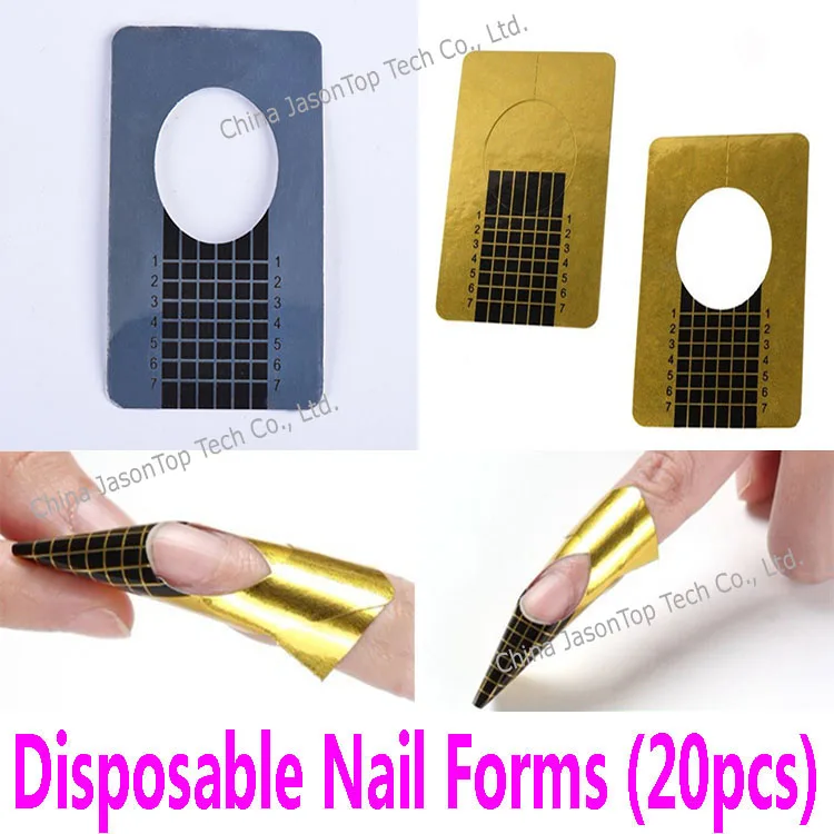 

20pcs Nail Form Stickers Disposable Adhesive Paper Forms Nail Sculpting Acrylic UV Gel False Fake Nail Extension Silver Golden