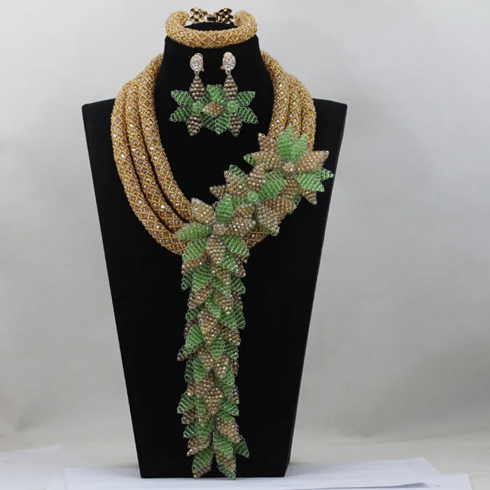 

Luxury Champagne Gold Bridesmaid Costume Women Jewelry Set Floral Necklace Earrings Party Jewelry Set Free Shipping WD484
