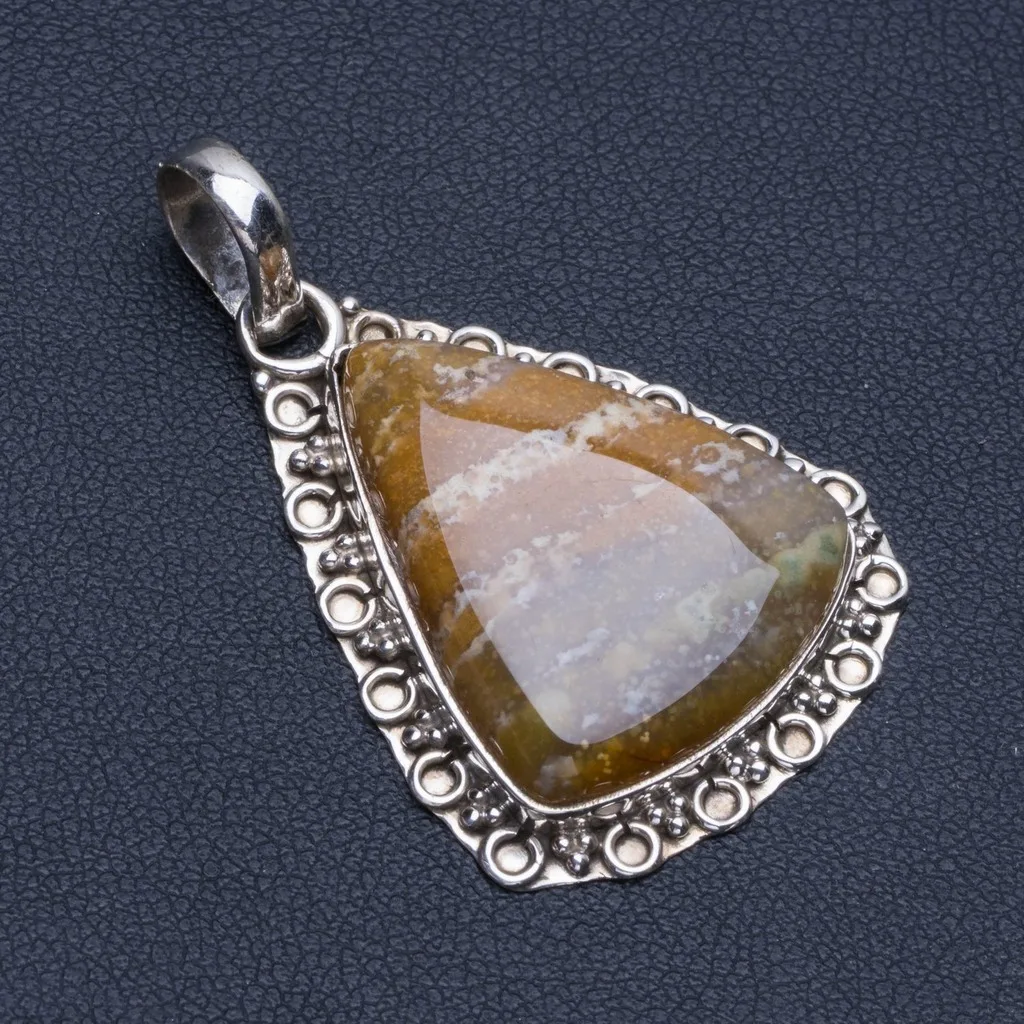 

Natural Ocean Jasper Boho Style 925 Sterling Silver Pendant Necklace 1 1/2" R0775