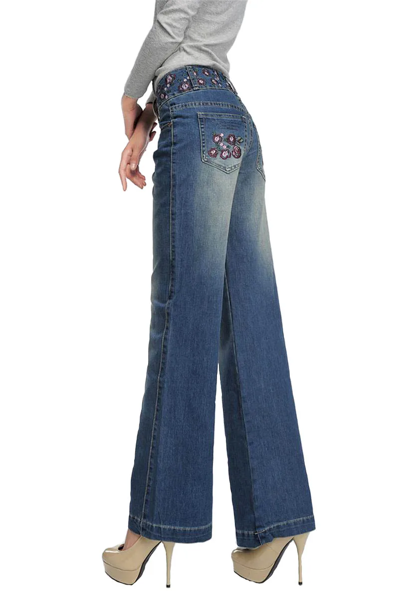 Free Shipping Women's Jeans Spring Plus Size Denim Wide Leg Pants
