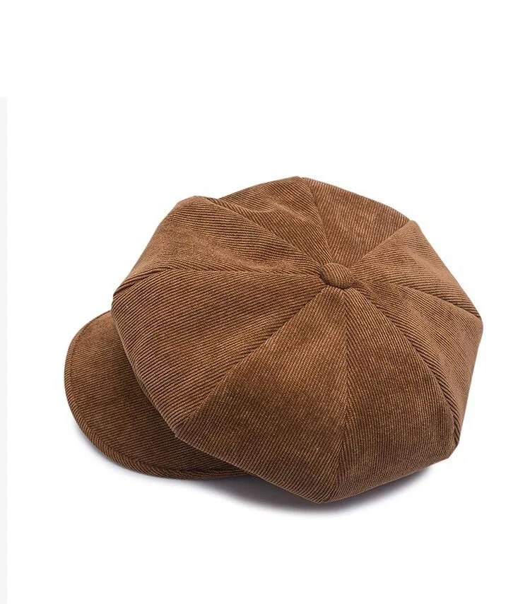 Унисекс восьмиугольная шапка для женщин Зимняя Вельветовая ткань Gorras Planas Мужская Newsboy кепки Женские однотонные шапки для мужчин береты