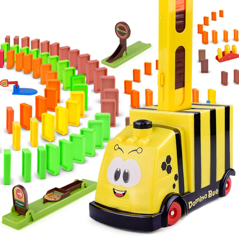 

Domino Electric Stacking Train Set Plastic Dominoes Board Game Laying Car Colored Dominos Blocks Educational Toys for Children