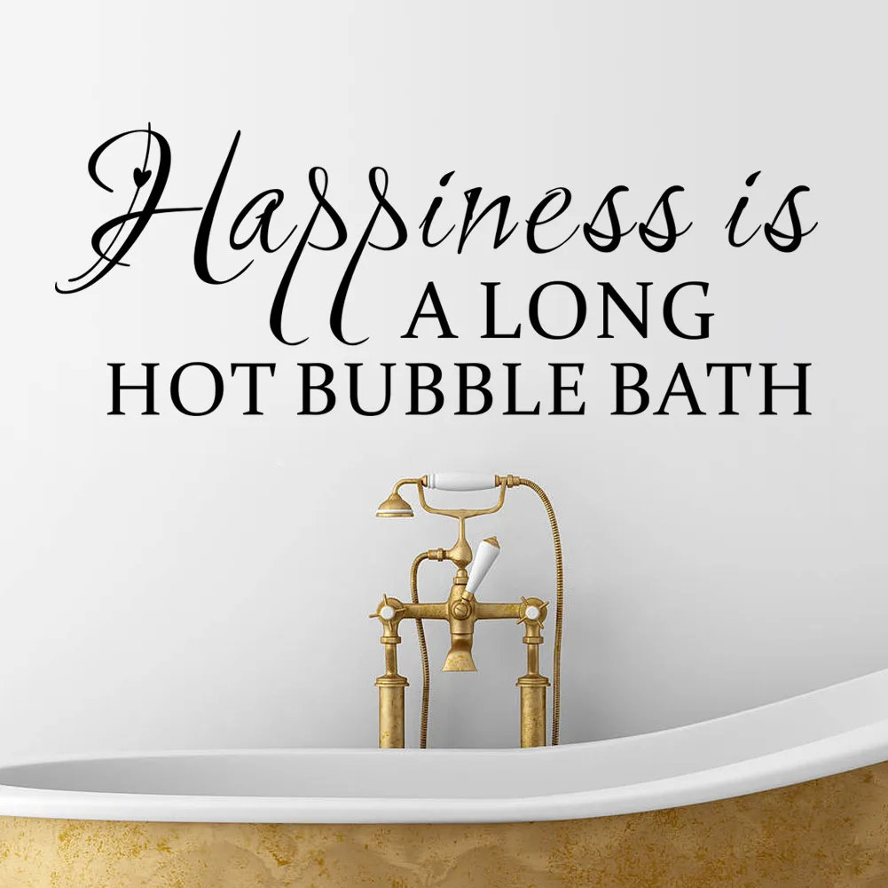 Happiness Is Along Hot Bubble Bath Quotes Wall Stickers For Bathroom