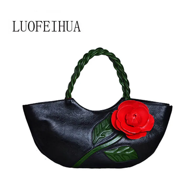 Ethnische Hand Handtasche Designer Blume 2019 Stil Black Reinem brown Erstellt red Luofeihua Neue Leder Retro Tasche 74WCCqSI
