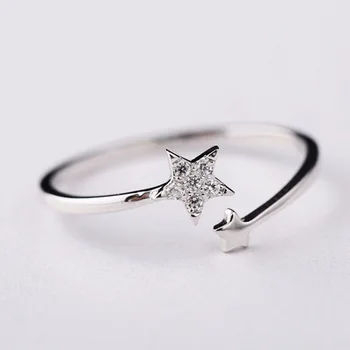 

Real 925 Sterling Silver Crystal Star Rings For Women Fashion Adjustable Size Wedding Ring Anillos