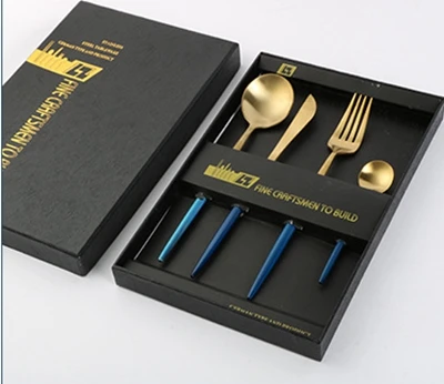 Unibird 4 шт./компл. столовые приборы набор посуды с подарочной коробкой столовая посуда из нержавеющей стали полированные столовые приборы ложки/Ножи - Цвет: Blue Golden