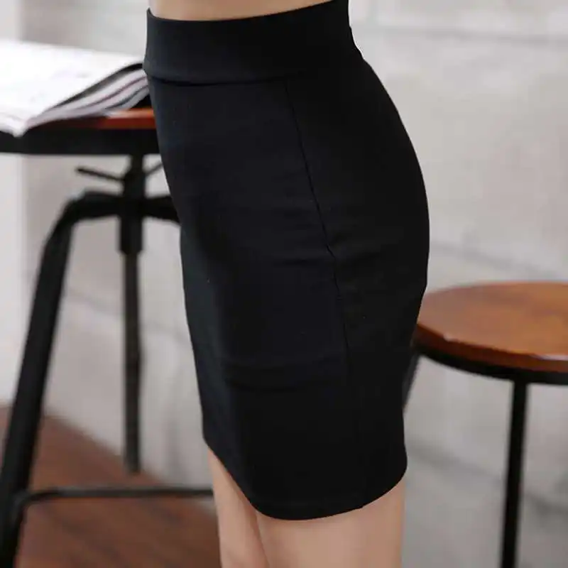 Офисный официальный для женщин юбка миди Женские однотонные черные повседневные мини-юбки летние большие размеры средняя талия короткая юбка карандаш
