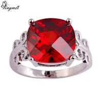lingmei Angle Jewelry Wedding Engagement Cocktail Party Rings for Women Garnet AAA Silver Popular Ring Size 7 8 9 10 Wholesale