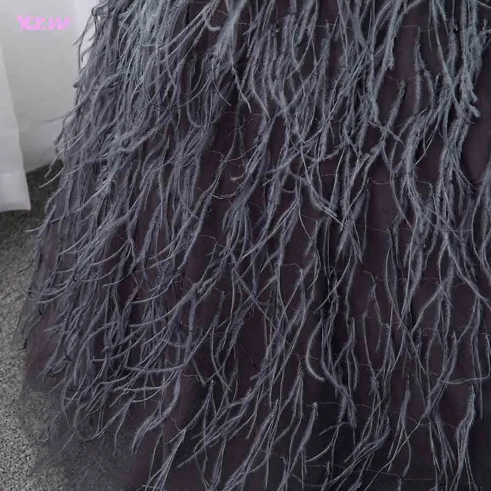 Luxury Gray Feathers Evening Dresses Long Off Shoulder Crystal Mermaid Evening Gown Competition YQLNNE Luxury Gray Feathers Evening Dresses Long Off Shoulder Crystal Mermaid Evening Gown Competition YQLNNE
