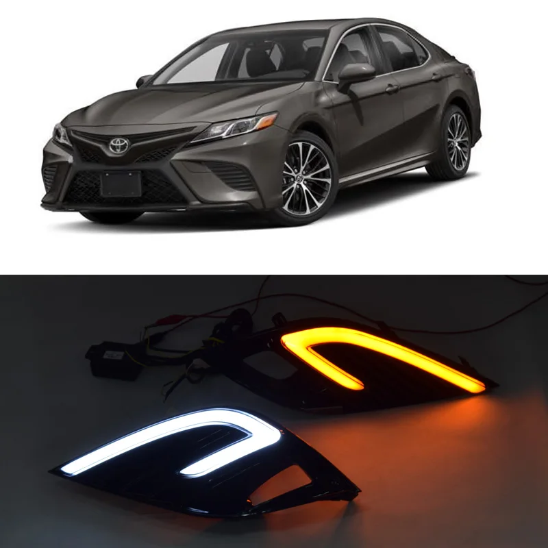 QINYI led drl дневные ходовые огни для Toyota Camry 2018 с желтым поворотом и беспроводным