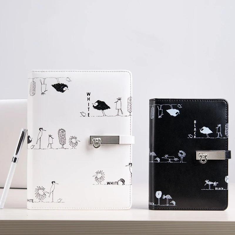 Creative Cute Leather Spiral Notebook Diary With Lock Planner Notebooks