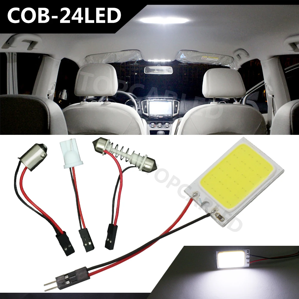 Promotion 1Pcs White T10 24 Smd Cob Led Panel Car Auto Interior Reading Map Lamp Bulb Light Dome Festoon BA9S 3Adapter DC12v | Автомобили