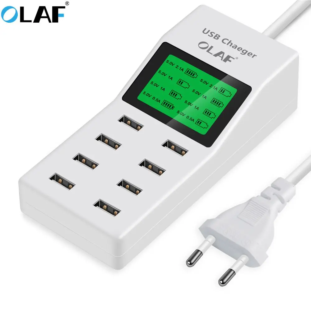 

OLAF 8 Ports USB Wall Charger LED Display Screen EU Plug Adapter Mobile Phone Charger for iPhone Samsung Xiaomi USB Charger