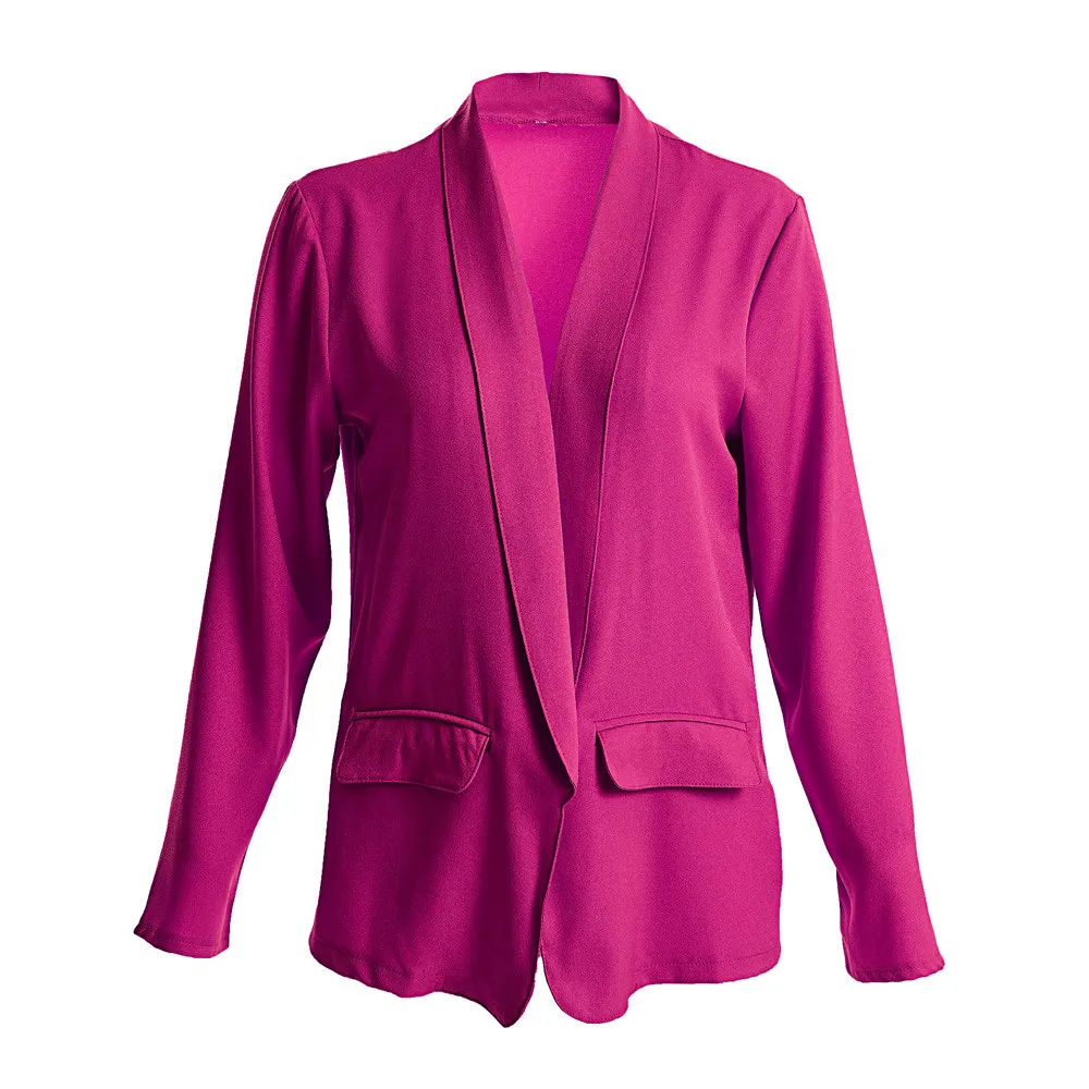 Страусиная куртка для женщин размера плюс, одноцветная, открытая строчка, пакеты с длинным рукавом, осеннее пальто, женская элегантная осенняя куртка для женщин N30 - Цвет: Розовый