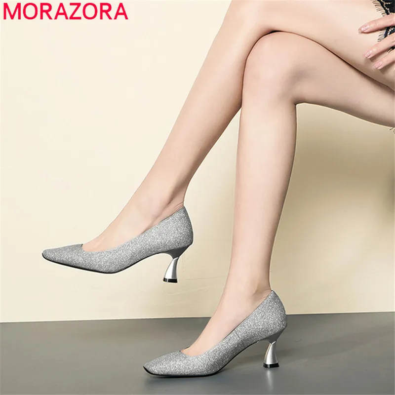 

MORAZORA 2019 new arrival women pumps top quality summer shoes solid colors shallow high heels shoes fashion dress shoes woman