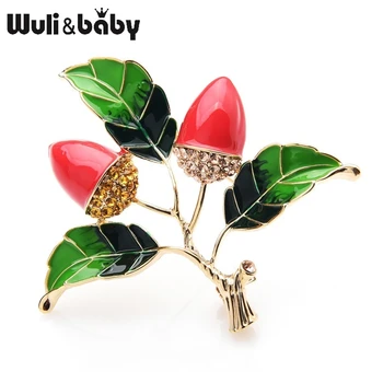 

Wuli&baby Red Pepper Tree Enamel Brooches For Women Czech Rhinestone Flowers Weddings Brooch Pins Mom's Gifts