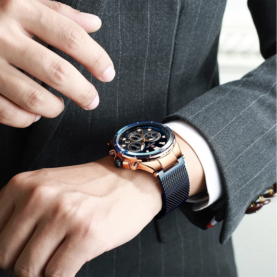 Награда хронограф мужской роскошный бренд часов синий полный сталь Бизнес Кварцевые часы для мужчин Спорт военные наручные часы Аналоговые Кварцевые