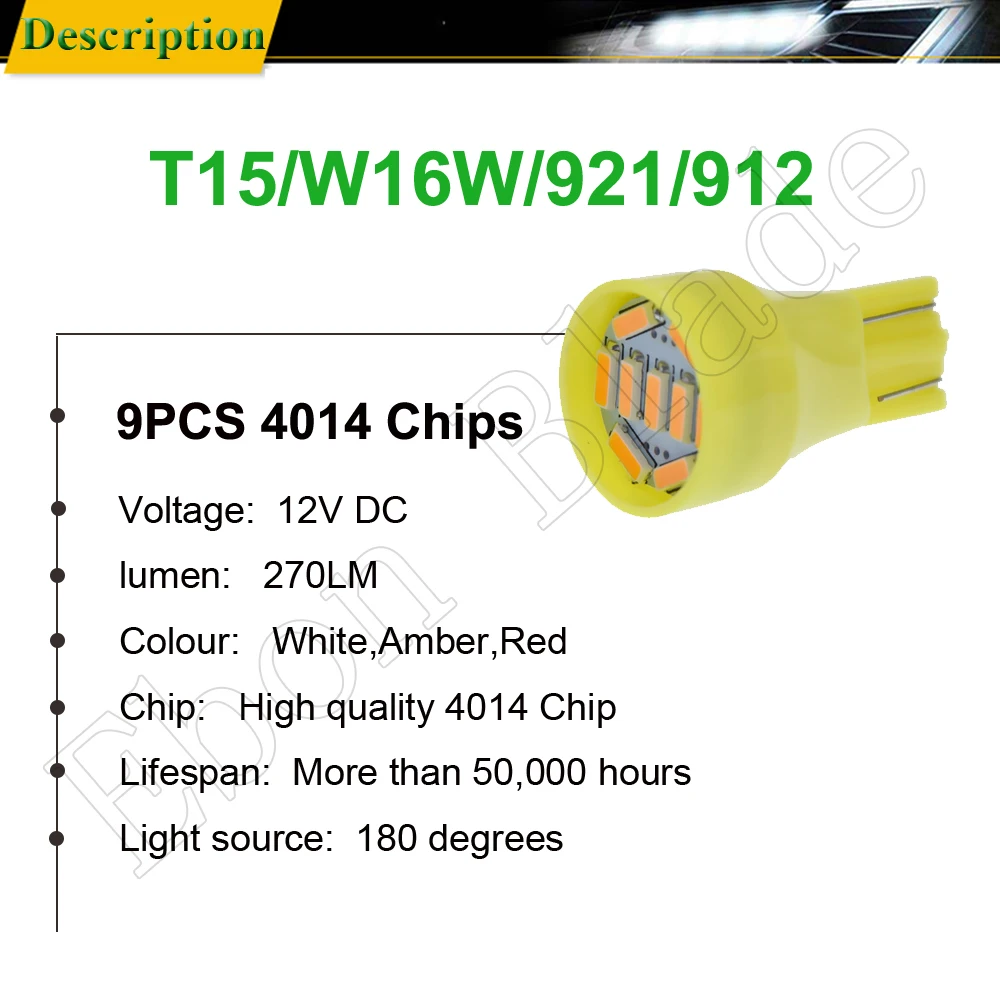 Светодиодный клиновидный светильник T15 W16W 2 шт. 4014 9SMD 921 912 Автомобильный