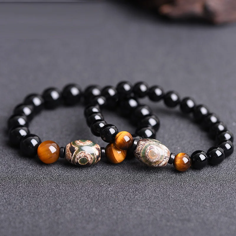 Natural Black Chalcedony Stone Jades Bracelets Tiger Eye Duddha Hand String Bangles Lover Fashion Jewerly | Украшения и