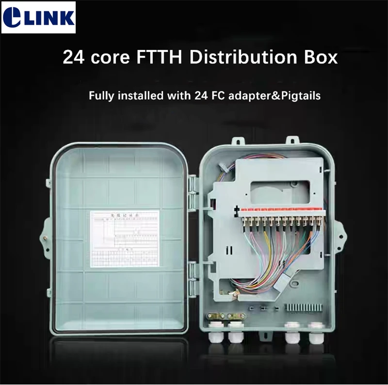 FTTH Distribution box 24 core fully with FC UPC APC adapter and pigtails SM 360*260*95mm optical fiber joint box outdoor indoor